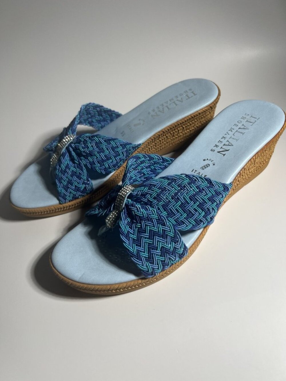 Italian Shoemakers Rhinestone Wedge Sandals Blue Women’s Size 9.5 - Picture 2 of 14